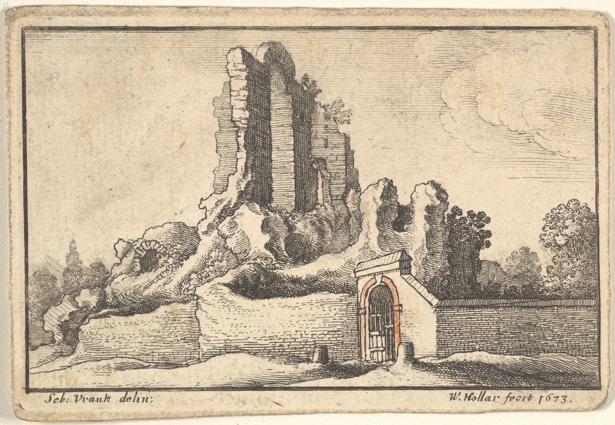 Rauniot ja aidattu portti Esquiline-kukkulalla Roomassa, 1673. tekijältä Wenceslaus Hollar