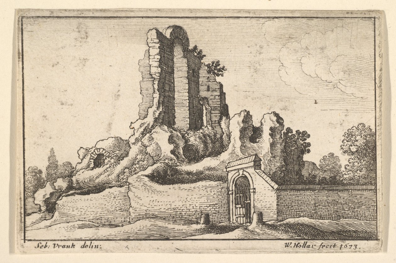 Rauniot ja aidattu portti Esquiline-kukkulalla Roomassa, 1673. tekijältä Wenceslaus Hollar