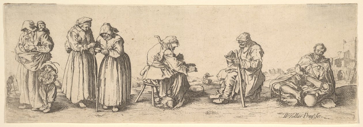 Kuusi miestä ja naista kerjäläistä, 1630. tekijältä Wenceslaus Hollar