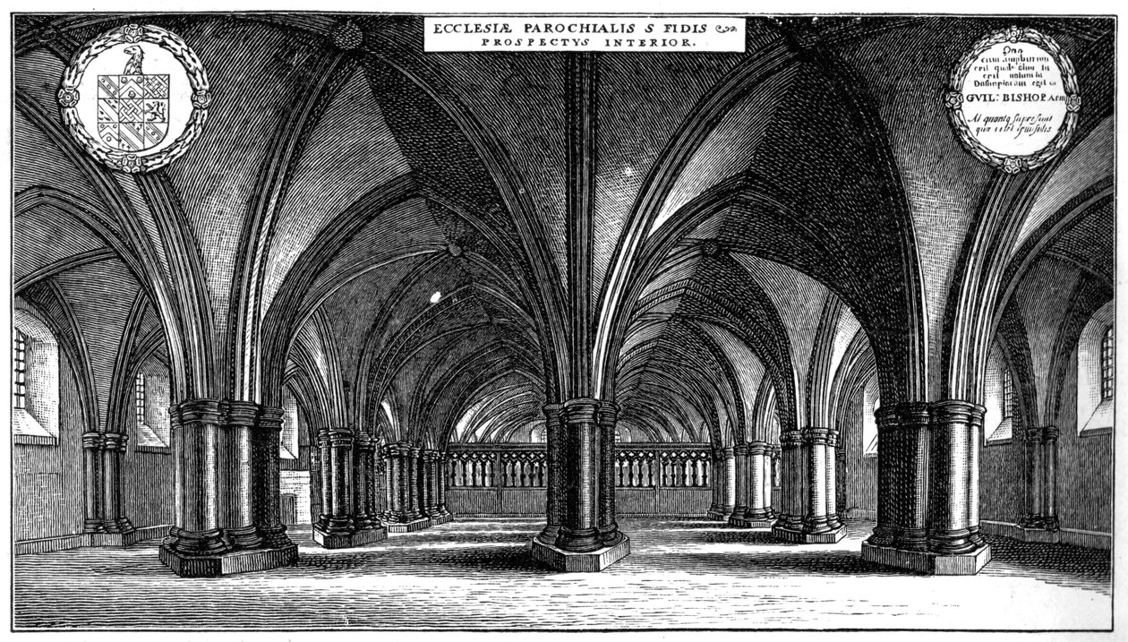 St Faiths -kirkko vanhan St Paulin katedraalin kryptassa Lontoossa, 1657 1892. tekijältä Wenceslaus Hollar