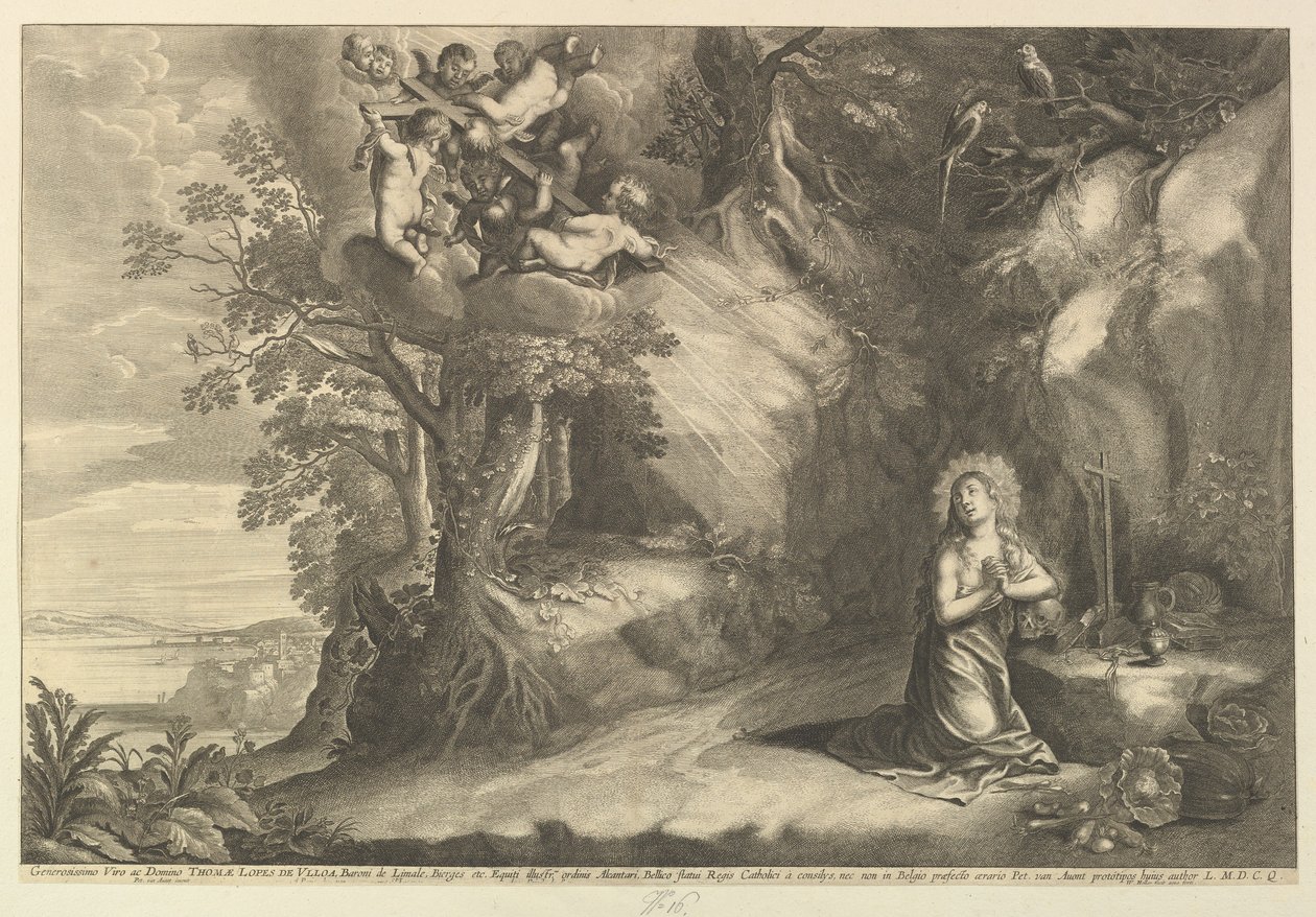 Polvistuva Magdalena, 1625-77. tekijältä Wenceslaus Hollar