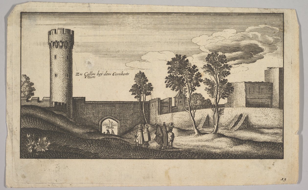Kölnin lähellä sijaitseva Kunibert-torni kopio, 1625-77. tekijältä Wenceslaus Hollar