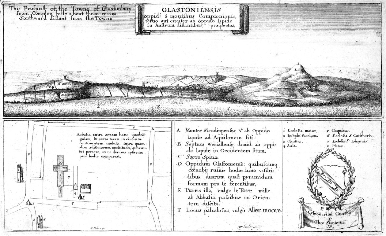 Glastonburyn kaupungin prospekti, 1600-luvun loppu tekijältä Wenceslaus Hollar
