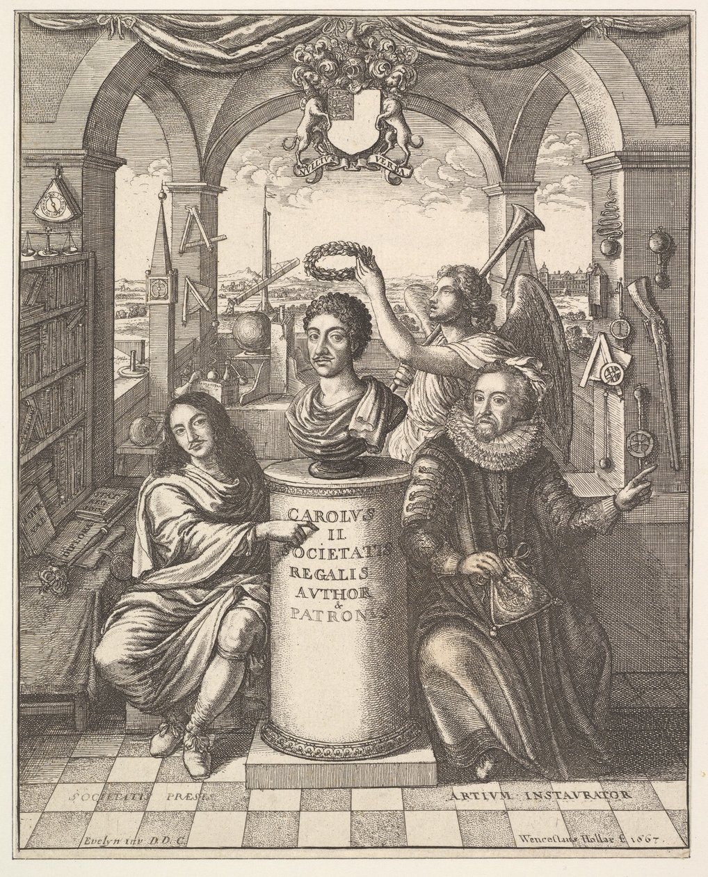 The Royal Society, julkaisu Thomas Spratille, The History of the Royal Society of London..., 1667. tekijältä Wenceslaus Hollar
