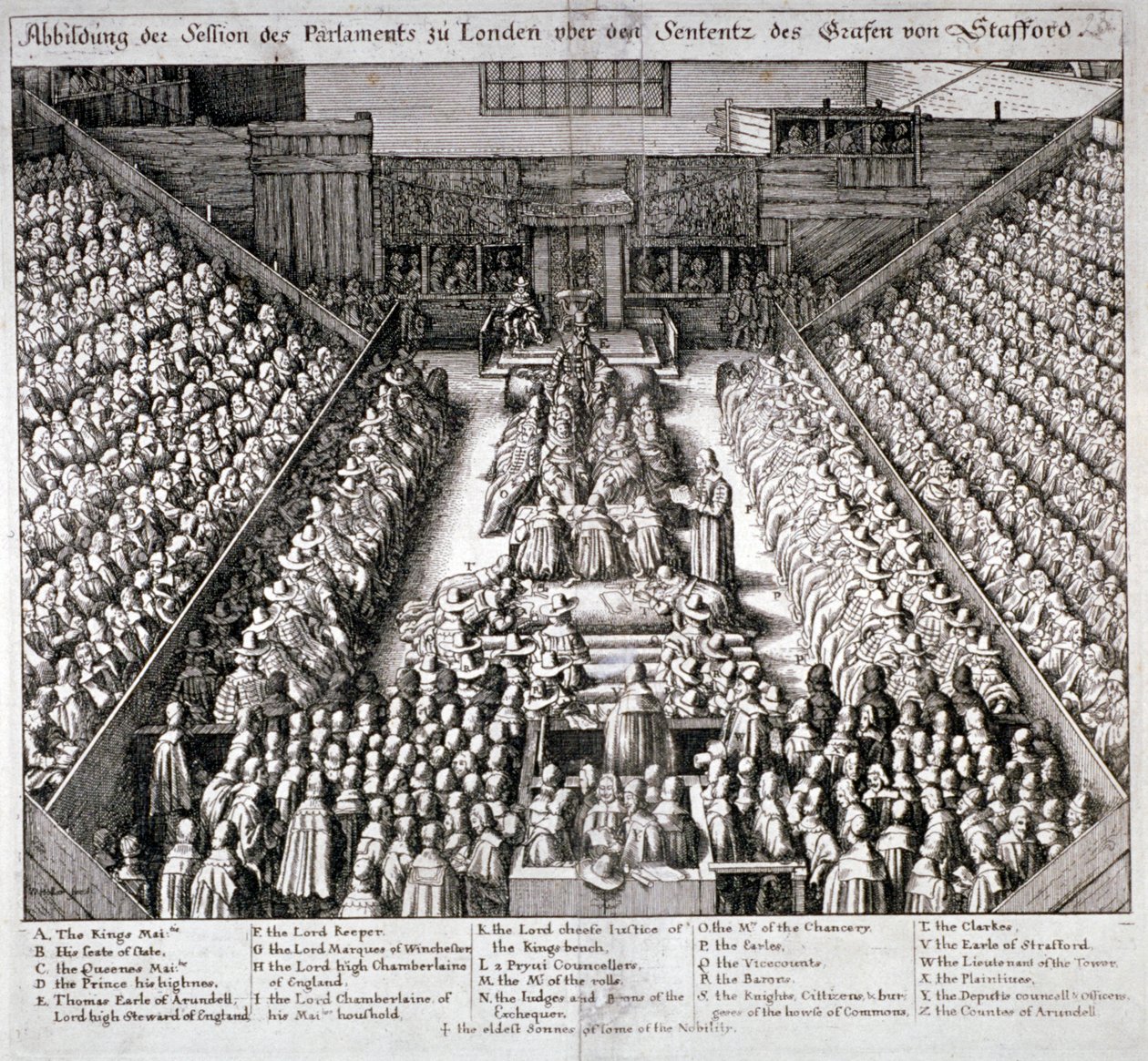 Thomas Wentworthin, Earl of Straffordin oikeudenkäynti, Westminster Hall, Lontoo, 1641. tekijältä Wenceslaus Hollar
