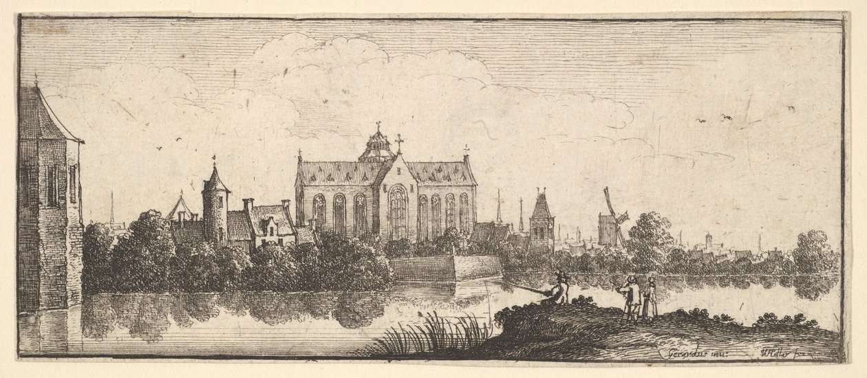 Kirkko veden äärellä, 1625-77. tekijältä Wenceslaus Hollar