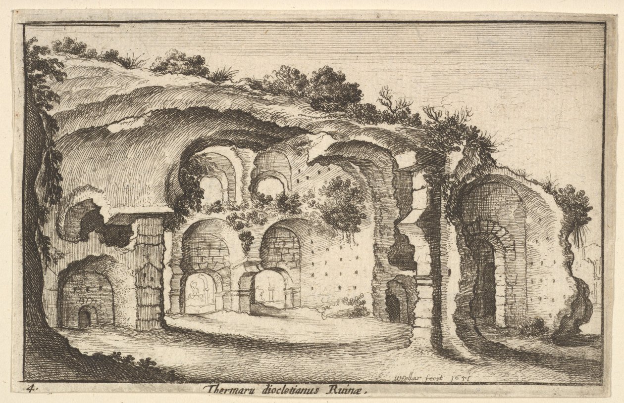 Diocletianuksen Thermaru Ruina Diocletianuksen kylpylä, 1651 tekijältä Wenceslaus Hollar