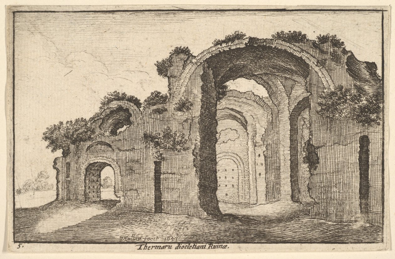 Diocletianuksen Thermaru Ruina Diocletianuksen kylpylä, 1651 tekijältä Wenceslaus Hollar