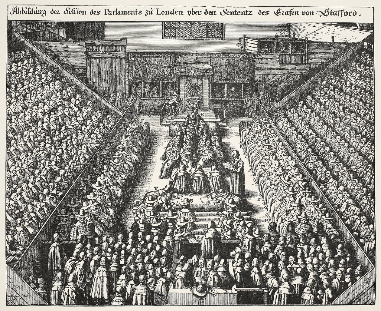 Straffordin oikeudenkäynti, 22. maaliskuuta 1641 tekijältä Wenceslaus Hollar