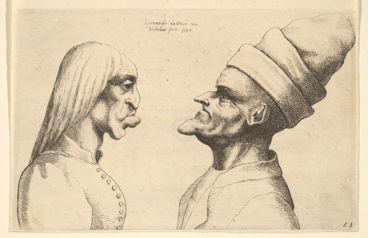 Kaksi epämuodostunutta päätä vastakkain, 1645. tekijältä Wenceslaus Hollar