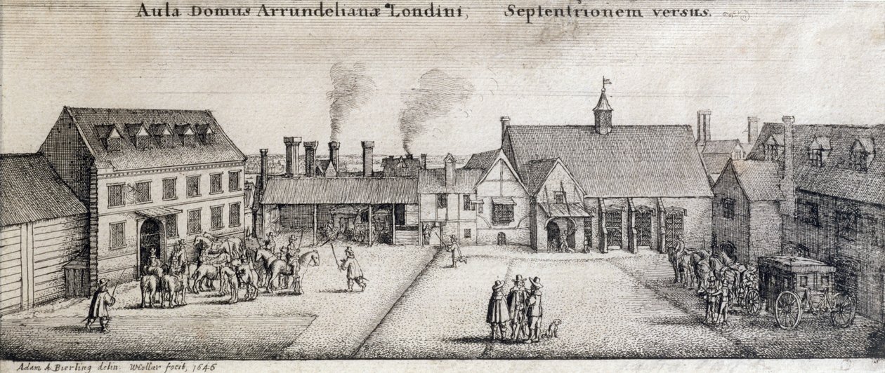 Näkymä Arundel Housesta, Strand, Lontoo, kaiverrus Adam Bierling, 1646 tekijältä Wenceslaus Hollar