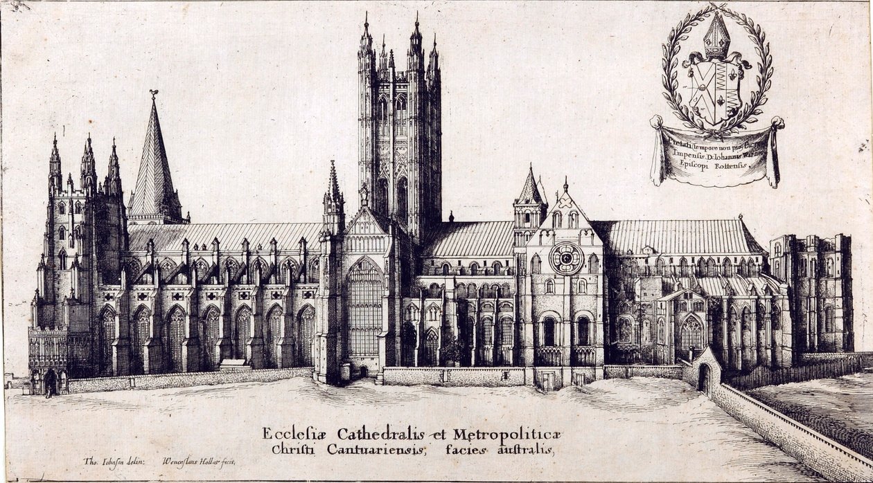 Näkymä Canterburyn katedraalille etelästä, n. 1638-66 tekijältä Wenceslaus Hollar