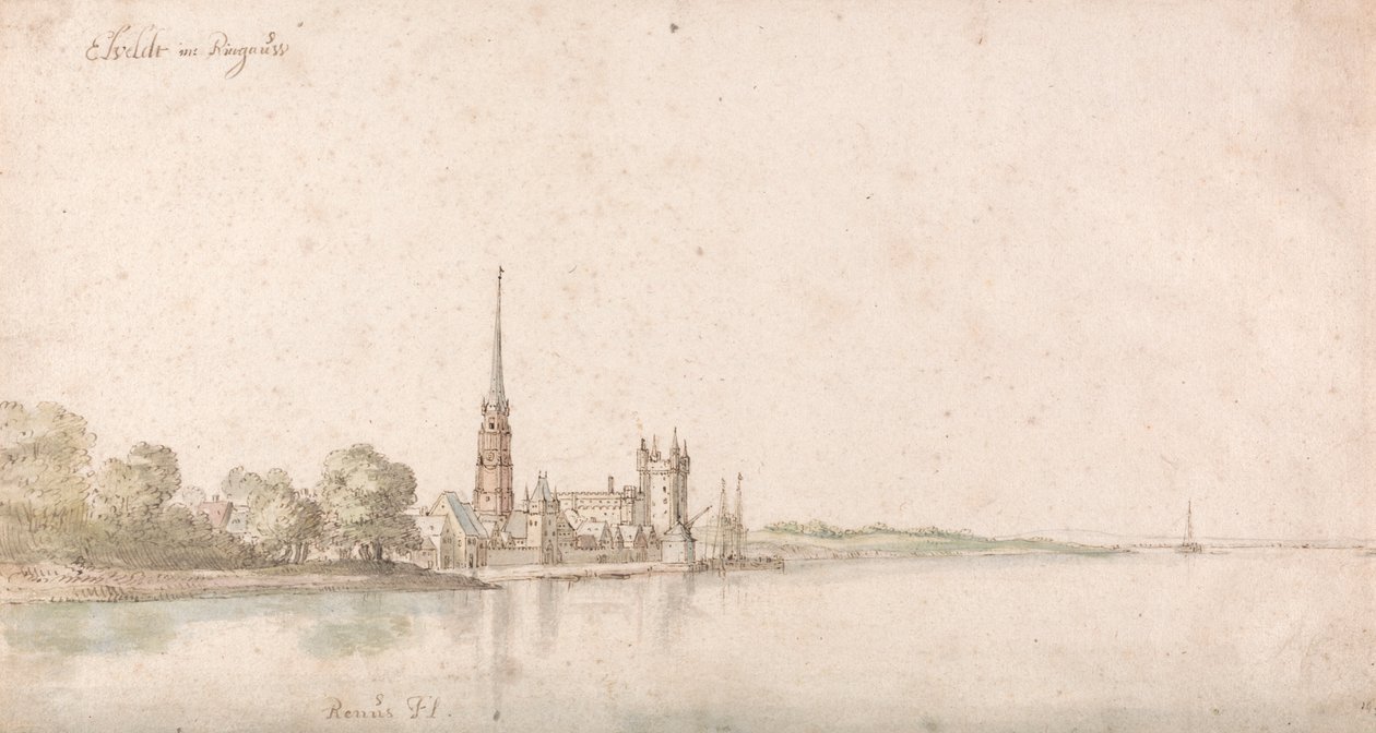 Näkymä Eltvilleen Reinillä tekijältä Wenceslaus Hollar