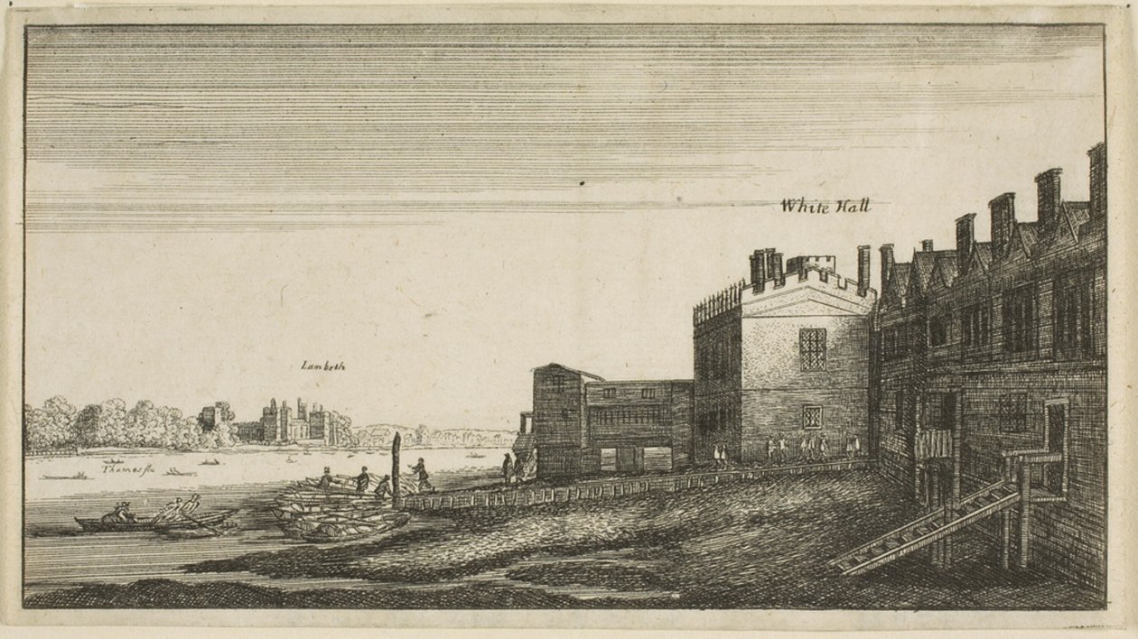 Näkymä Lambethin palatsille Whitehall Stairsin joelta tekijältä Wenceslaus Hollar