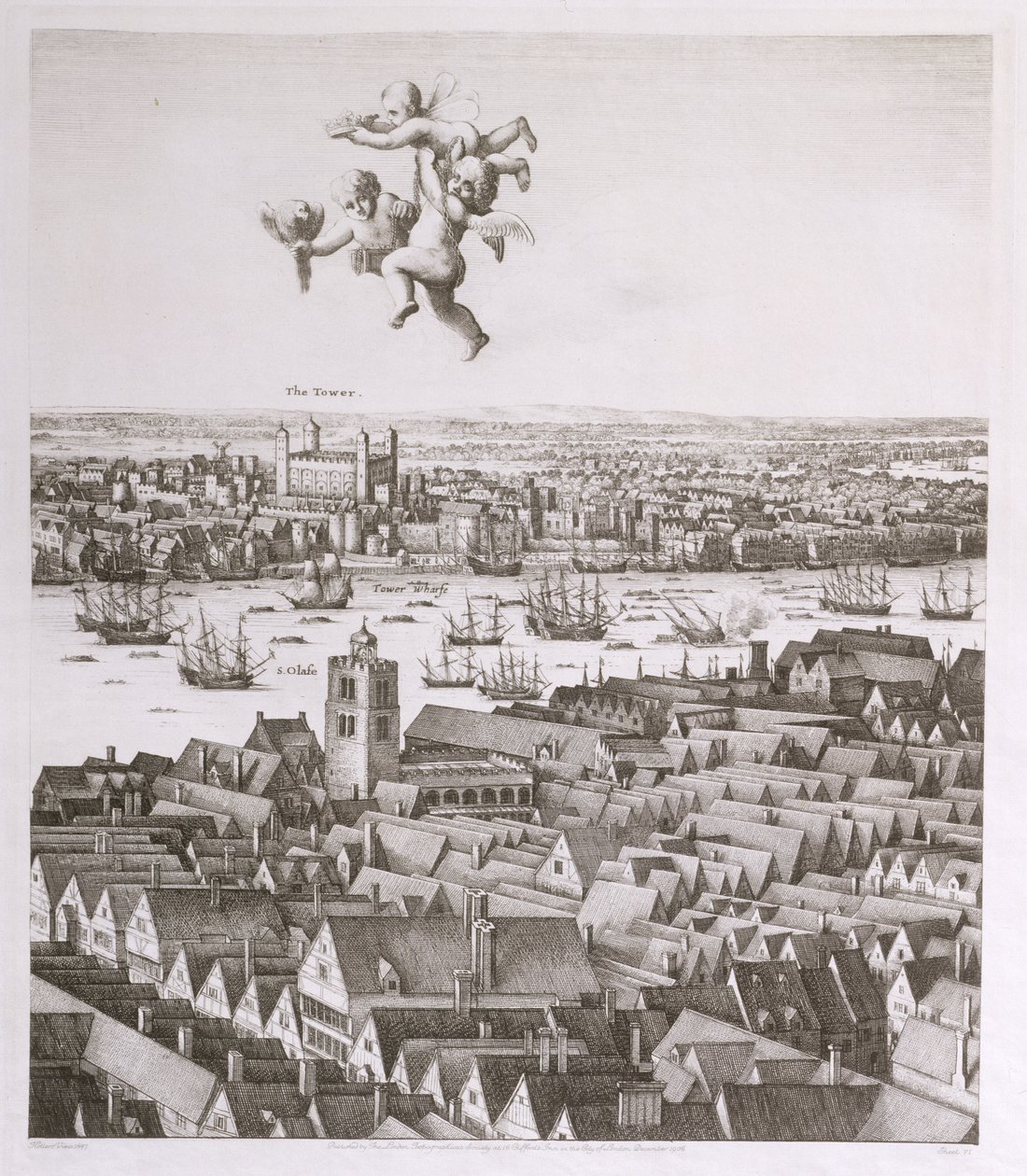 Näkymä Lontooseen, julkaistu 1647 (faksikopio) (yksityiskohta) tekijältä Wenceslaus Hollar