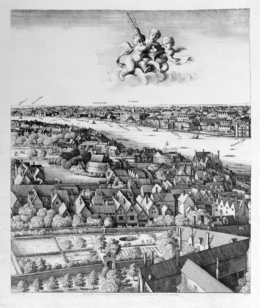 Näkymä Lontoosta, julkaistu 1647 (faksimilekopio) (yksityiskohta) tekijältä Wenceslaus Hollar