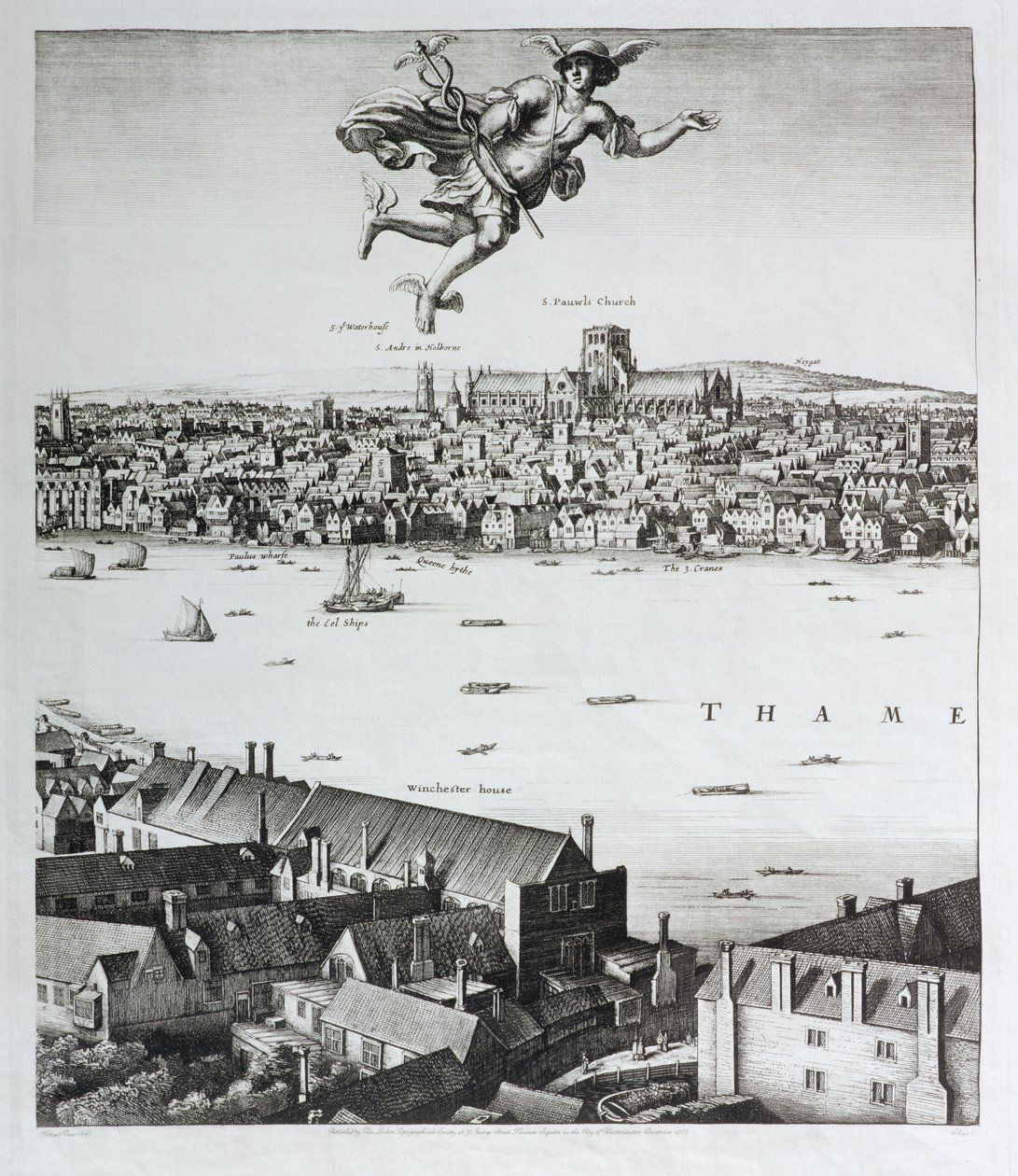 Näkymä Lontooseen, julkaistu 1647 (faksikopio) (yksityiskohta) tekijältä Wenceslaus Hollar