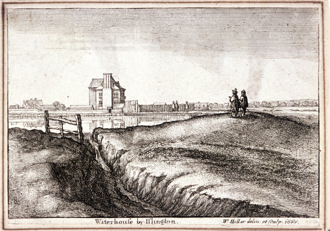Näkymä New River Headiä ympäröivälle alueelle, Finsbury, Lontoo, 1665 tekijältä Wenceslaus Hollar