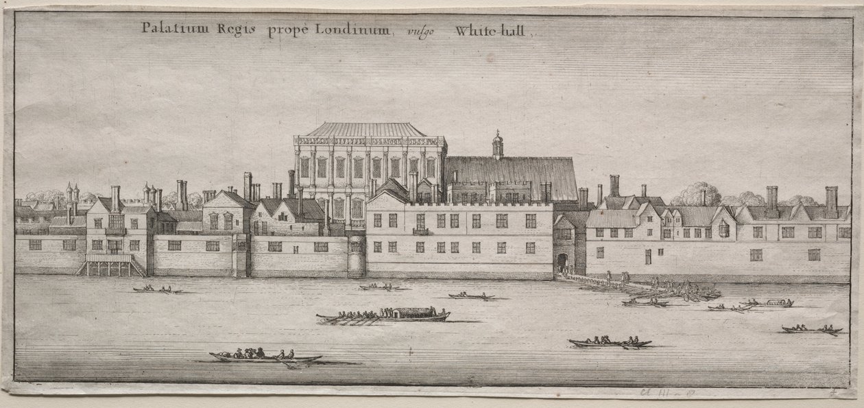 Näkymät Lontooseen: Whitehall joelta tekijältä Wenceslaus Hollar