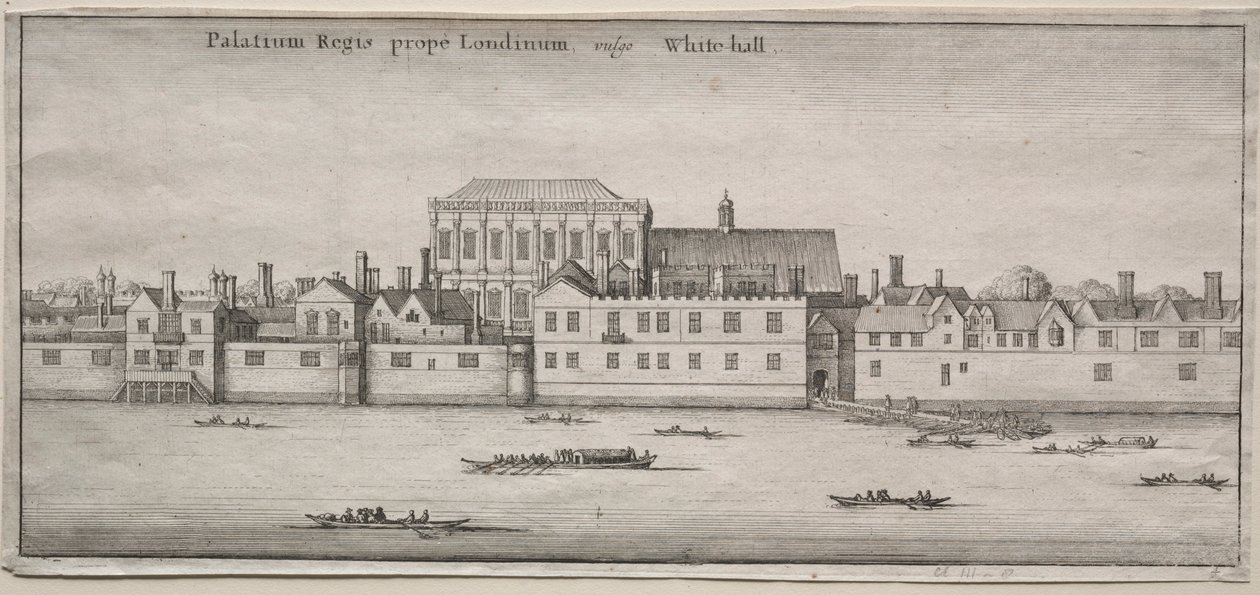 Näkymät Lontooseen: Whitehall joelta. tekijältä Wenceslaus Hollar