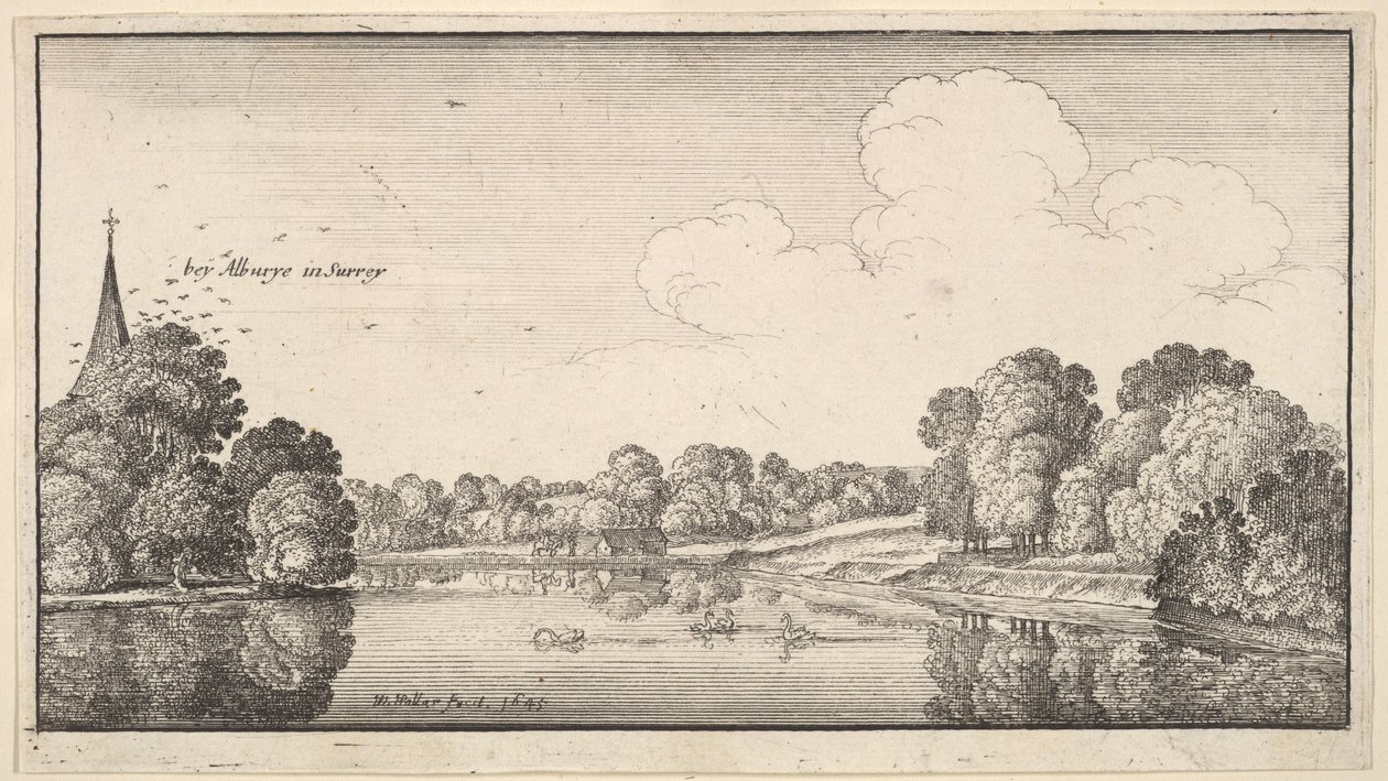 Näkymät maaseudulle lähellä Alburya, Surrey, 1645. tekijältä Wenceslaus Hollar