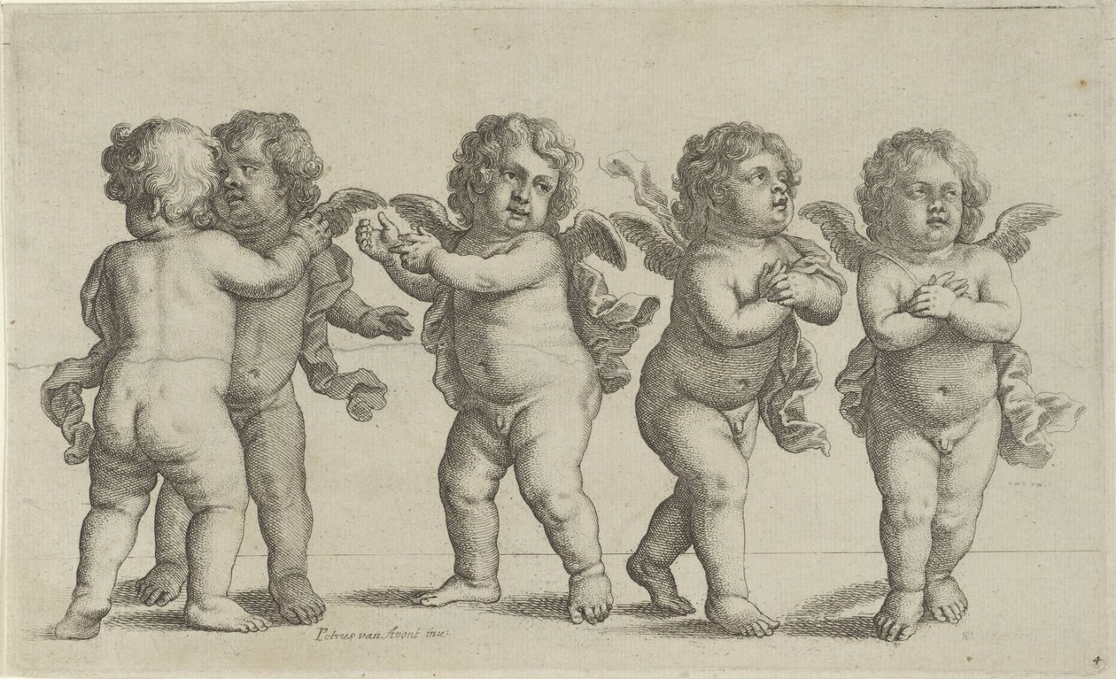 Viisi kerubia Paedopaegnion (sarjan nimi) tekijältä Wenceslaus Hollar