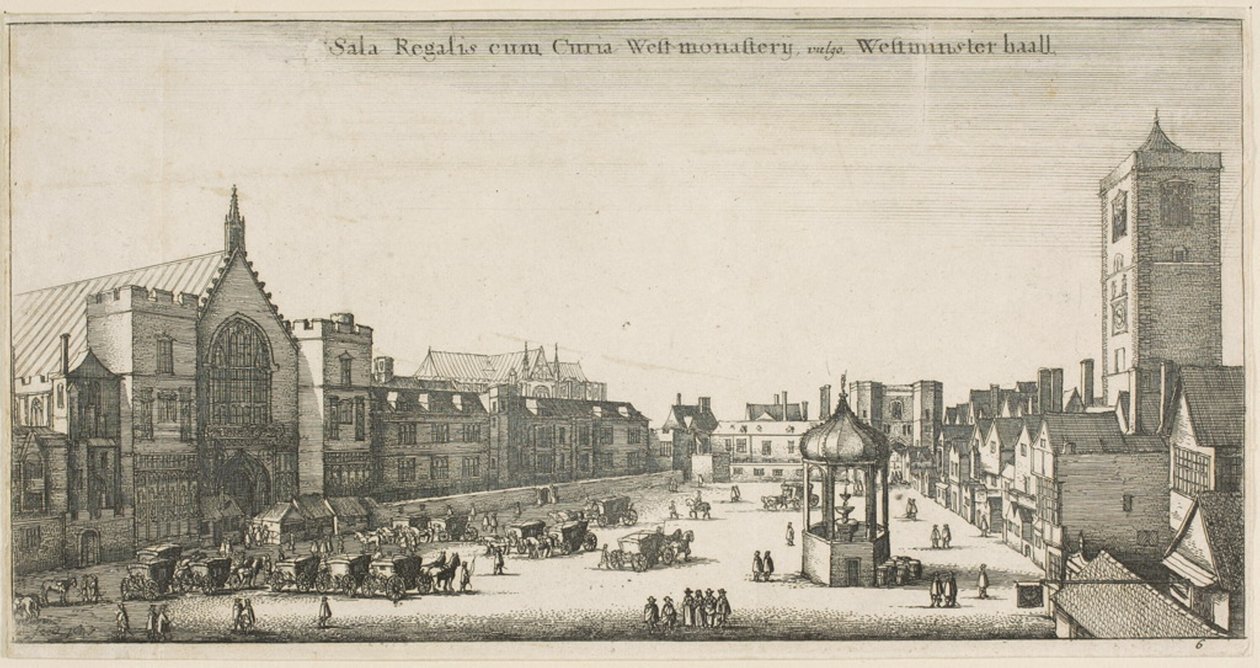 Westminster Hall (New Palace Yard ja kellotalo) tekijältä Wenceslaus Hollar