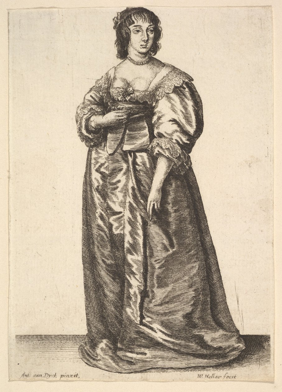 Täyspitkä nainen Anthony van Dyckin mukaan, 1625-77. tekijältä Wenceslaus Hollar