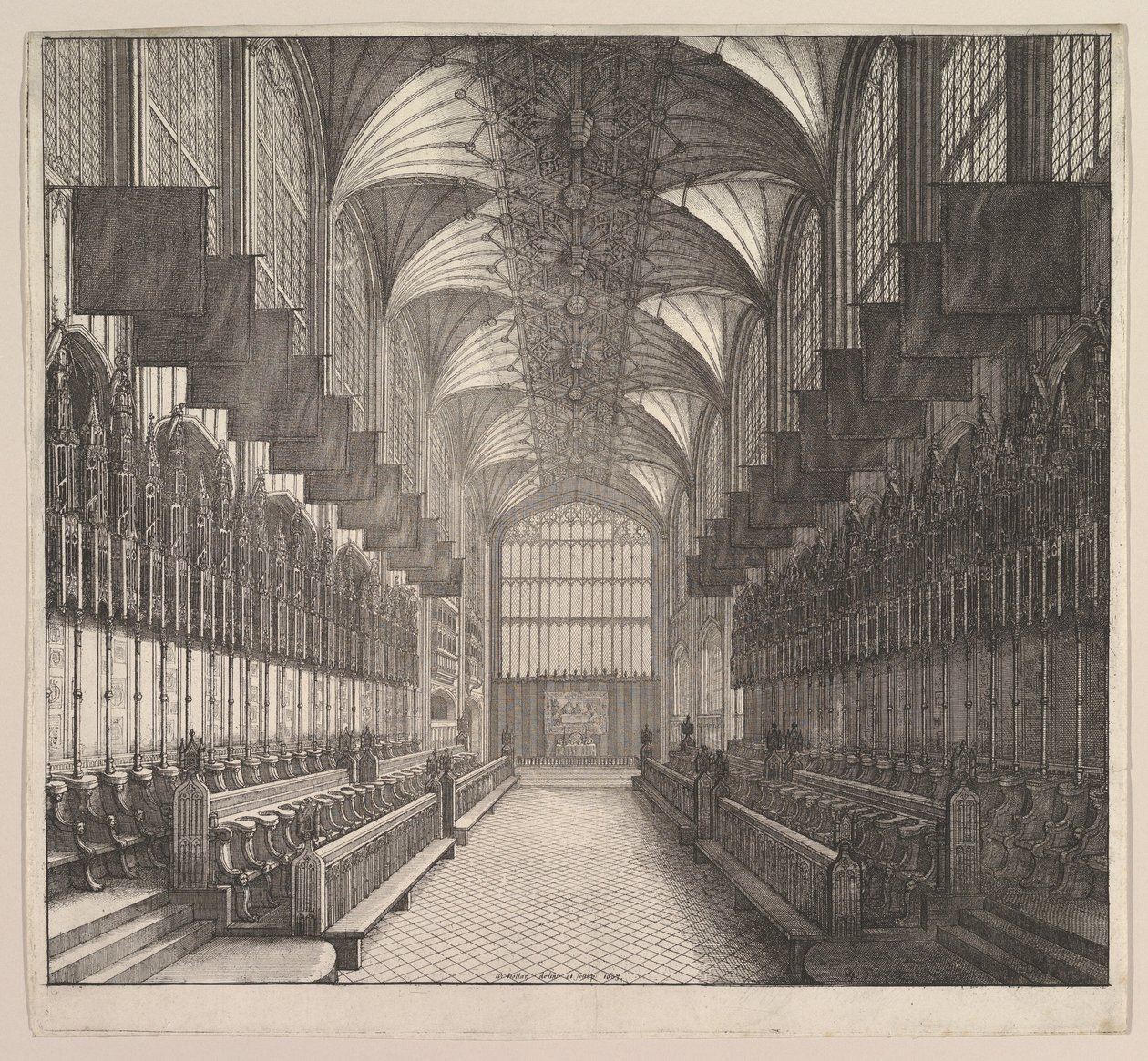 Windsorin linna, St. Georgesin kappeli, kuoro, 1663. tekijältä Wenceslaus Hollar