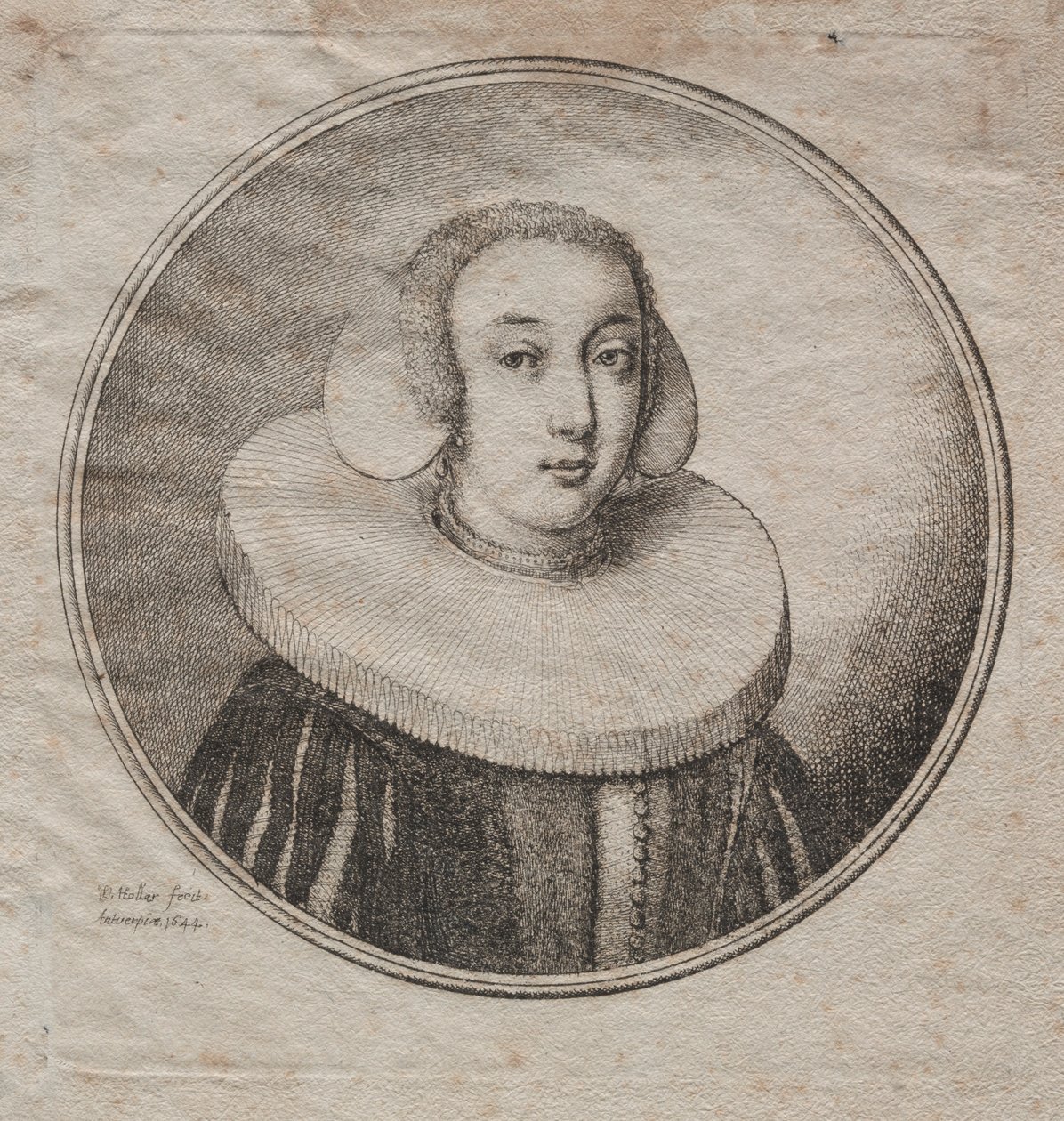 Nainen myllykiviruffin kanssa, 1644. tekijältä Wenceslaus Hollar