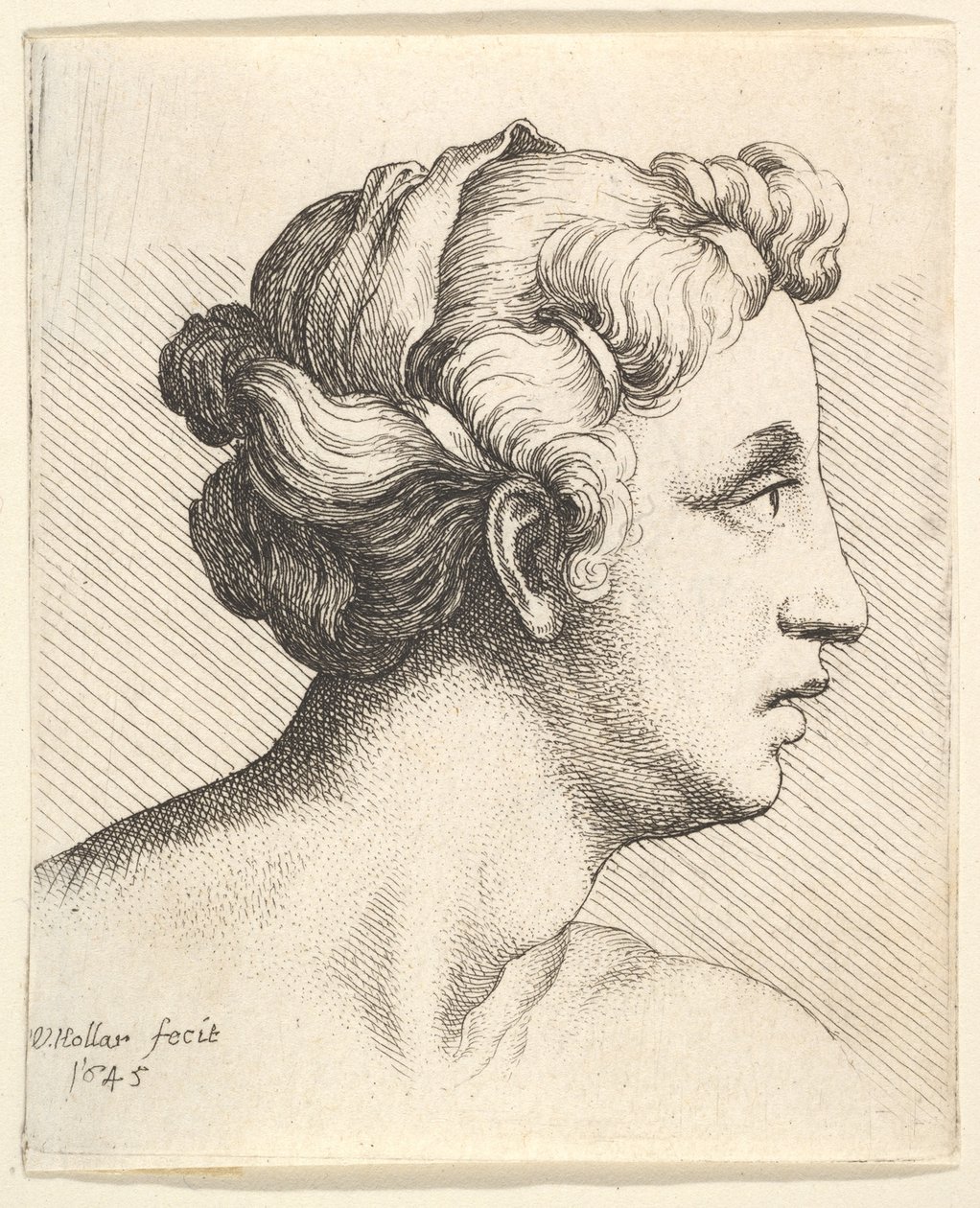 Nainen, jolla on sidottu hiusprofiili oikealle, 1645. tekijältä Wenceslaus Hollar