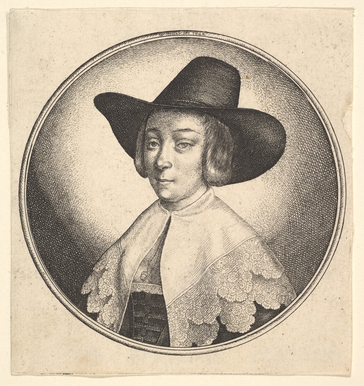 Nainen leveälierisellä hatulla, 1642. tekijältä Wenceslaus Hollar
