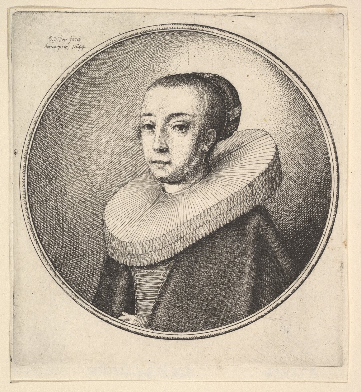 Nainen pyöreällä pitsiröyhelöllä, 1644. tekijältä Wenceslaus Hollar