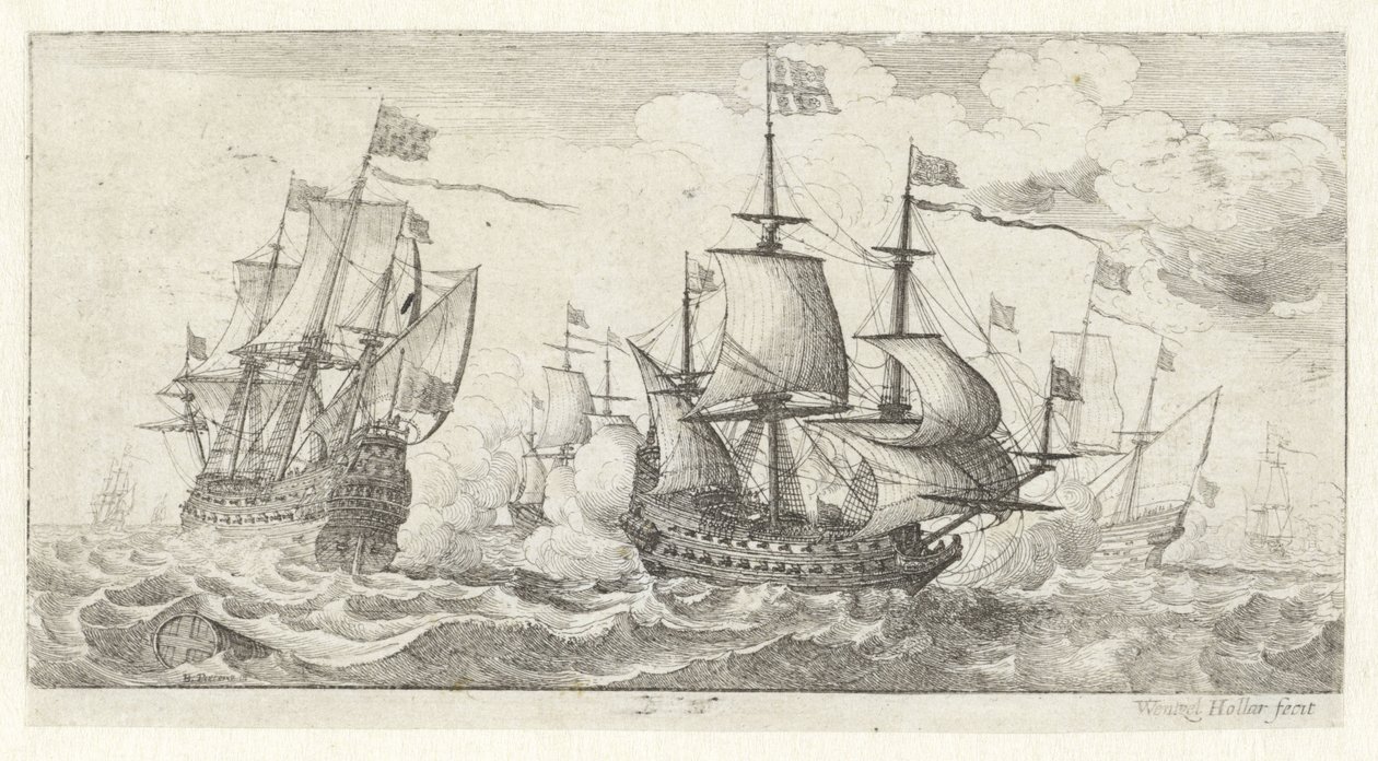 meritaistelu Merimaisemat (sarjan nimi) tekijältä Wenceslaus Hollar