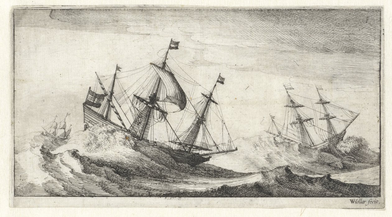 Purjelaivoja myrskyssä Merimaisemat (sarjan nimi) tekijältä Wenceslaus Hollar