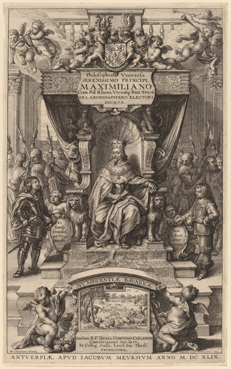 "Universumin filosofia" otsikkosivu tekijältä Wenceslaus Hollar after Abraham van Diepenbeeck