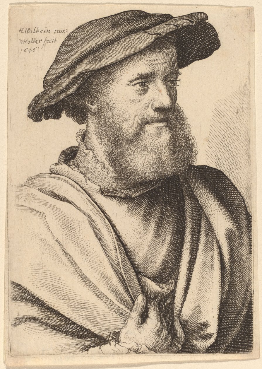 Oikealta näyttävä partainen mies (Hans Holbein?) tekijältä Wenceslaus Hollar after Hans Holbein the Younger