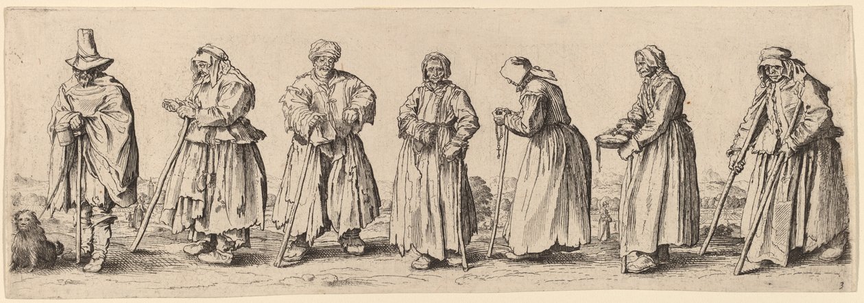 Miehet ja naiset kerjäläiset tekijältä Wenceslaus Hollar after Jacques Callot