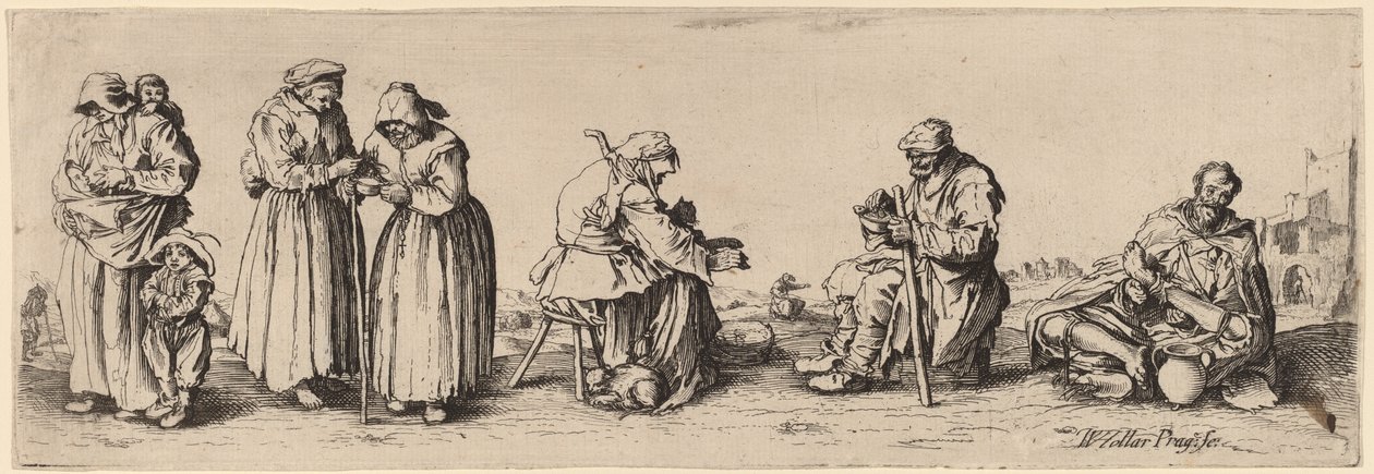 Kuusi miestä ja naista kerjäläistä tekijältä Wenceslaus Hollar after Jacques Callot