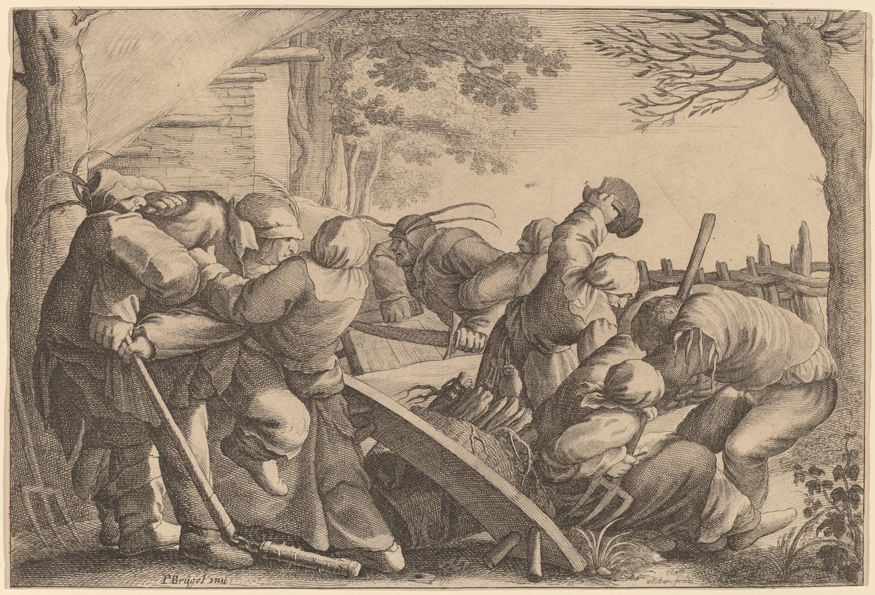 Talonpoikien tappelu tekijältä Wenceslaus Hollar after Pieter Bruegel the Elder
