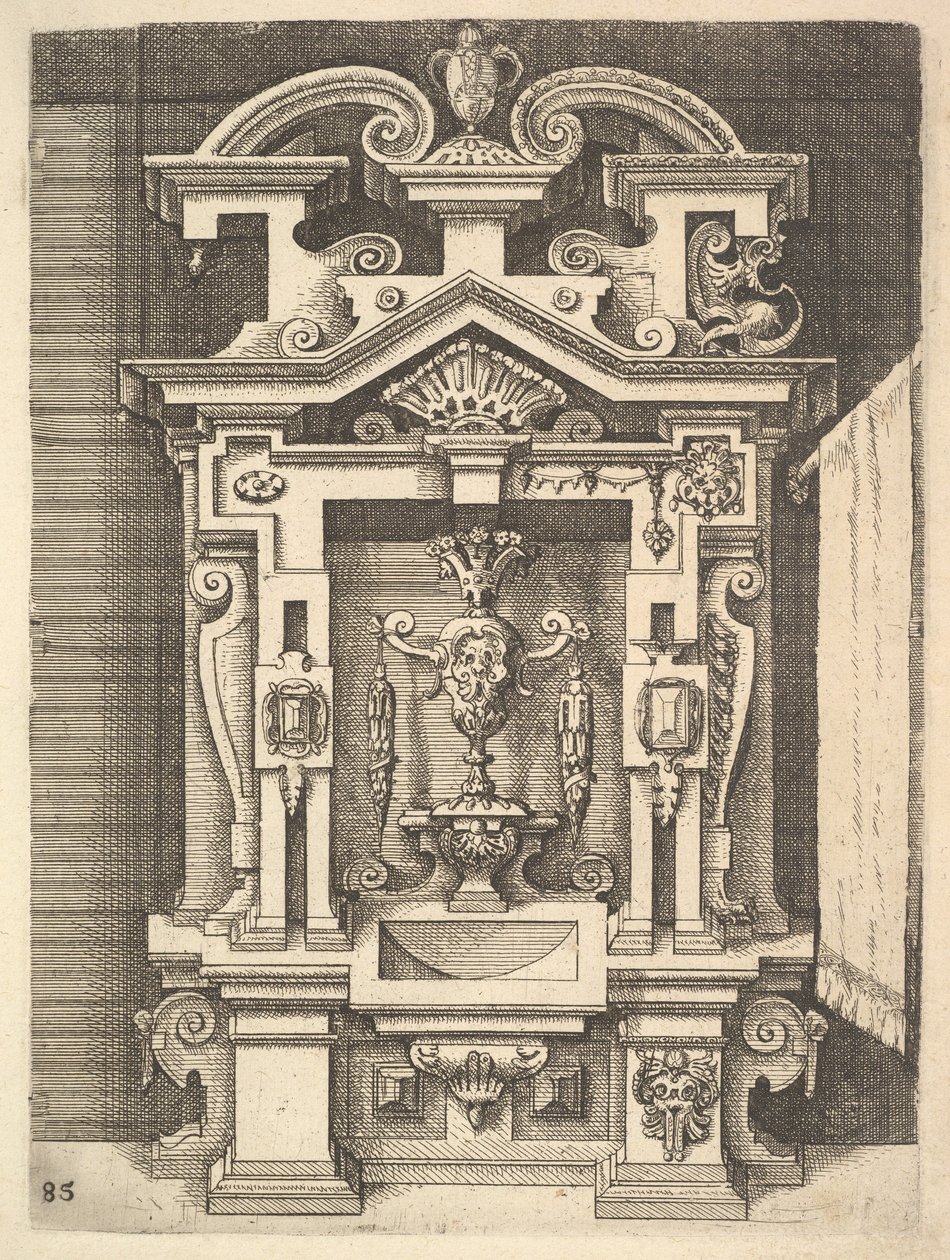 Suunnittelu Lavabolle, levy 85, Dietterlins Architectura, 1598. tekijältä Wendel Dietterlin the Elder