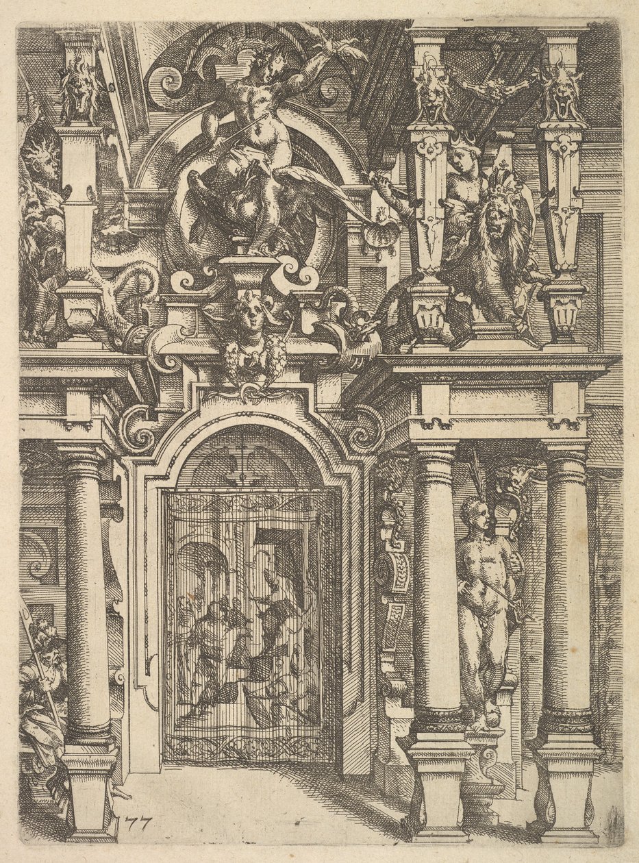 Ornamenttilautanen Architetturasta, 1598. tekijältä Wendel Dietterlin the Elder