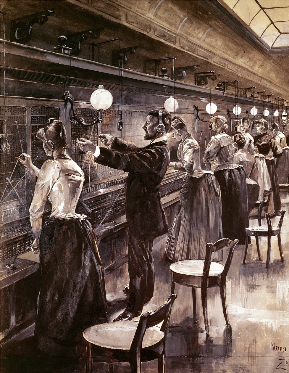 Berliinin keskus-puhelinkeskus, noin 1890 tekijältä Werner Zehme