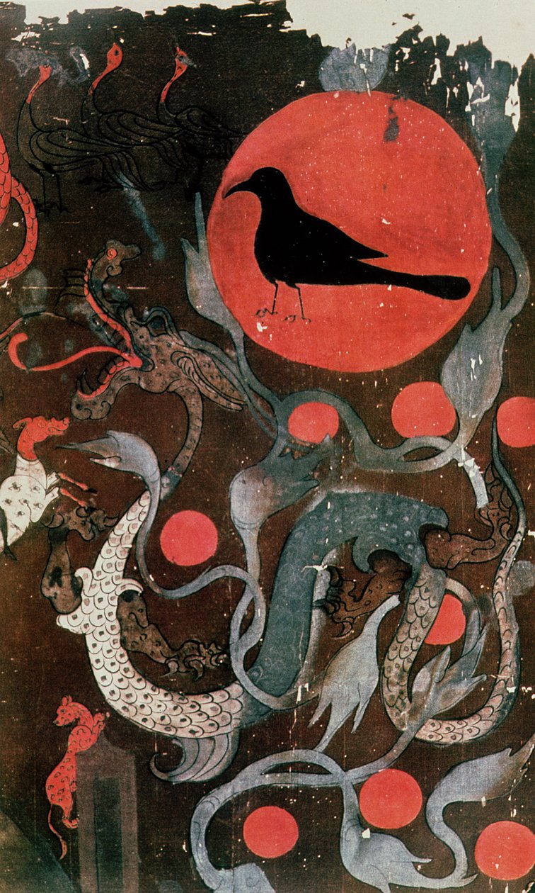 "Legend of the Nine Suns", yksityiskohta T-muotoisesta maalauksesta haudalta nro 1 Mawangduissa, Ch
