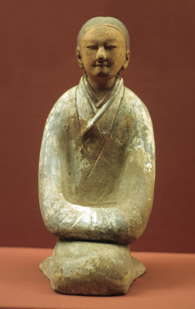 Nainen istuu kantapäällään, 206 eKr.-8 jKr tekijältä Western Han Dynasty Chinese School