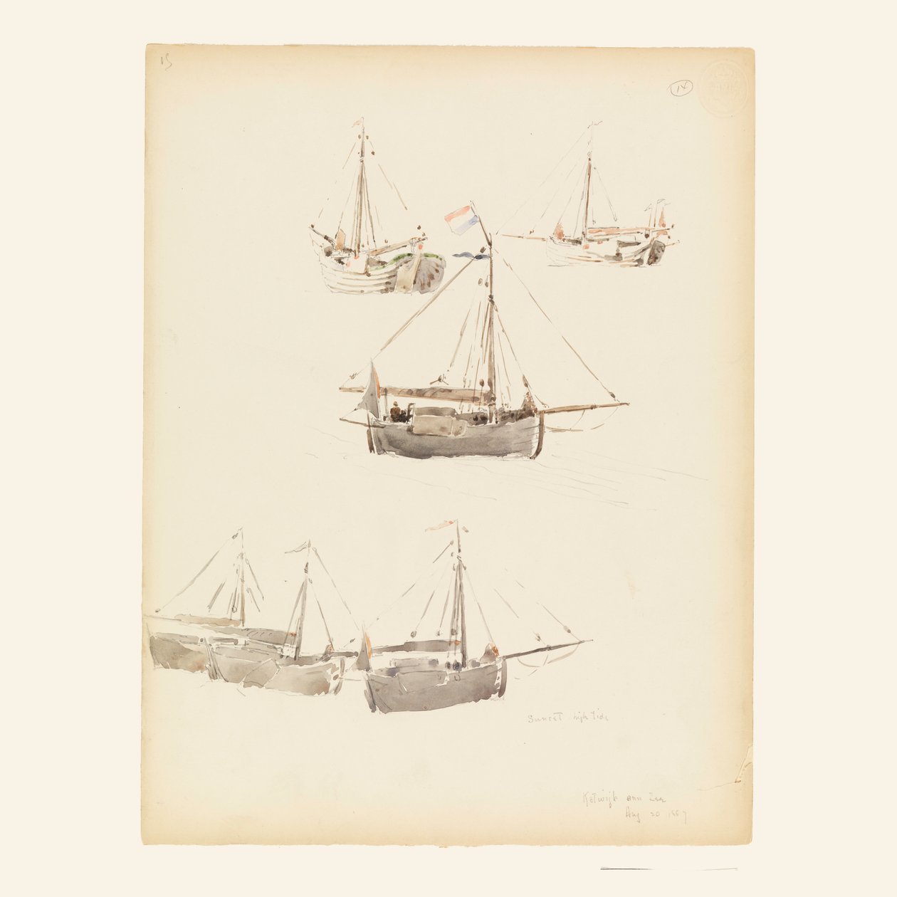 Piirustus, hollantilaiset proomut, 20. elokuuta 1887. tekijältä Whitney Warren Jr.