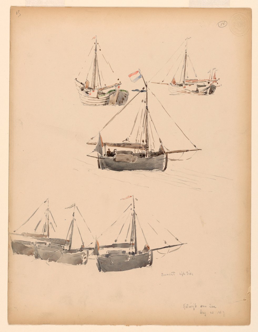 Piirustus, hollantilaiset proomut, 20. elokuuta 1887. tekijältä Whitney Warren Jr.