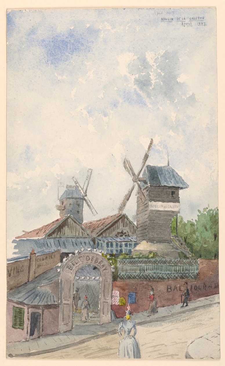 Piirros, Moulin de la Galette, Pariisi, huhtikuu 1887. tekijältä Whitney Warren Jr.