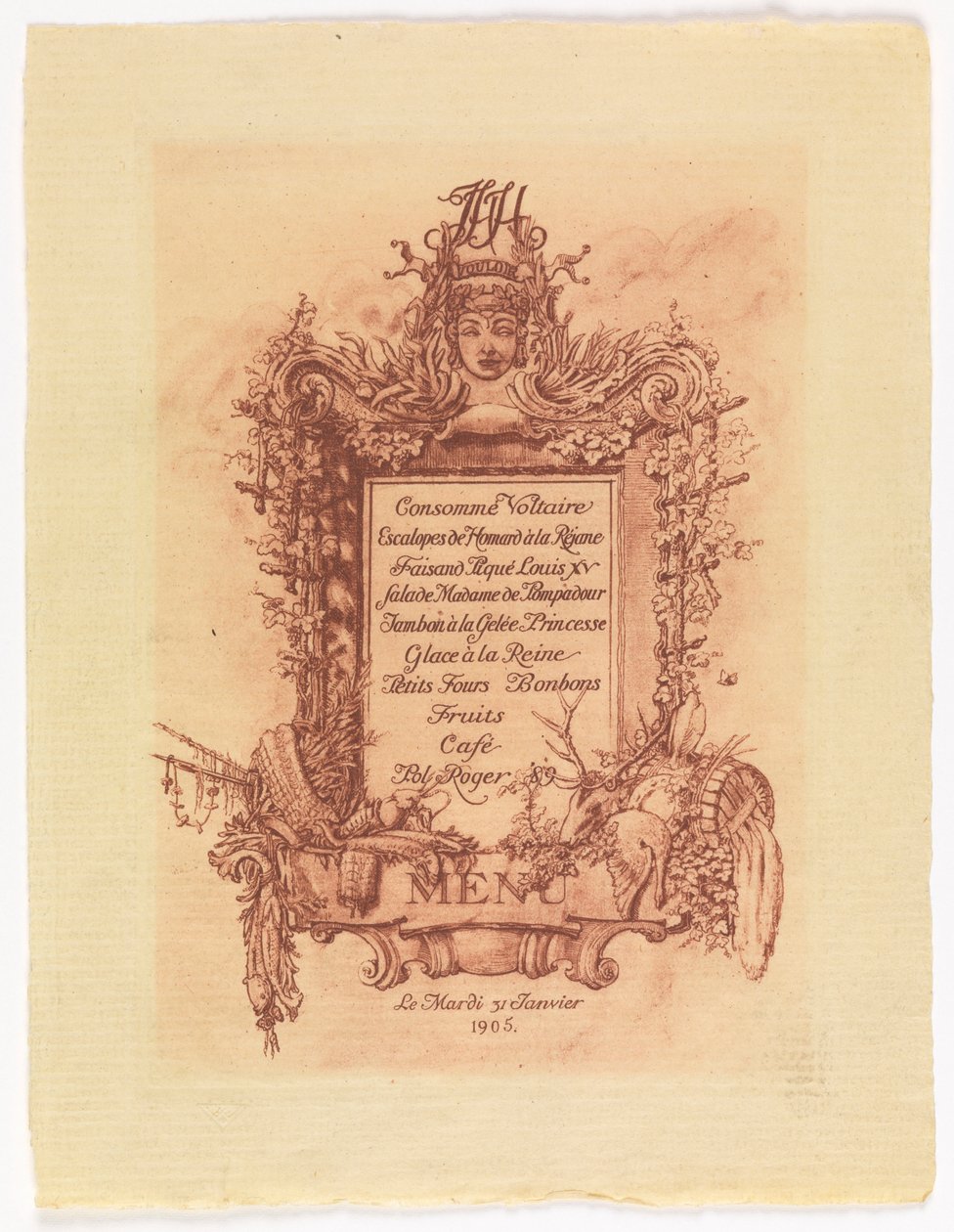 Ball-menu James Hazen Hyden 31. tammikuuta 1905 antama tekijältä Whitney Warren Jr.