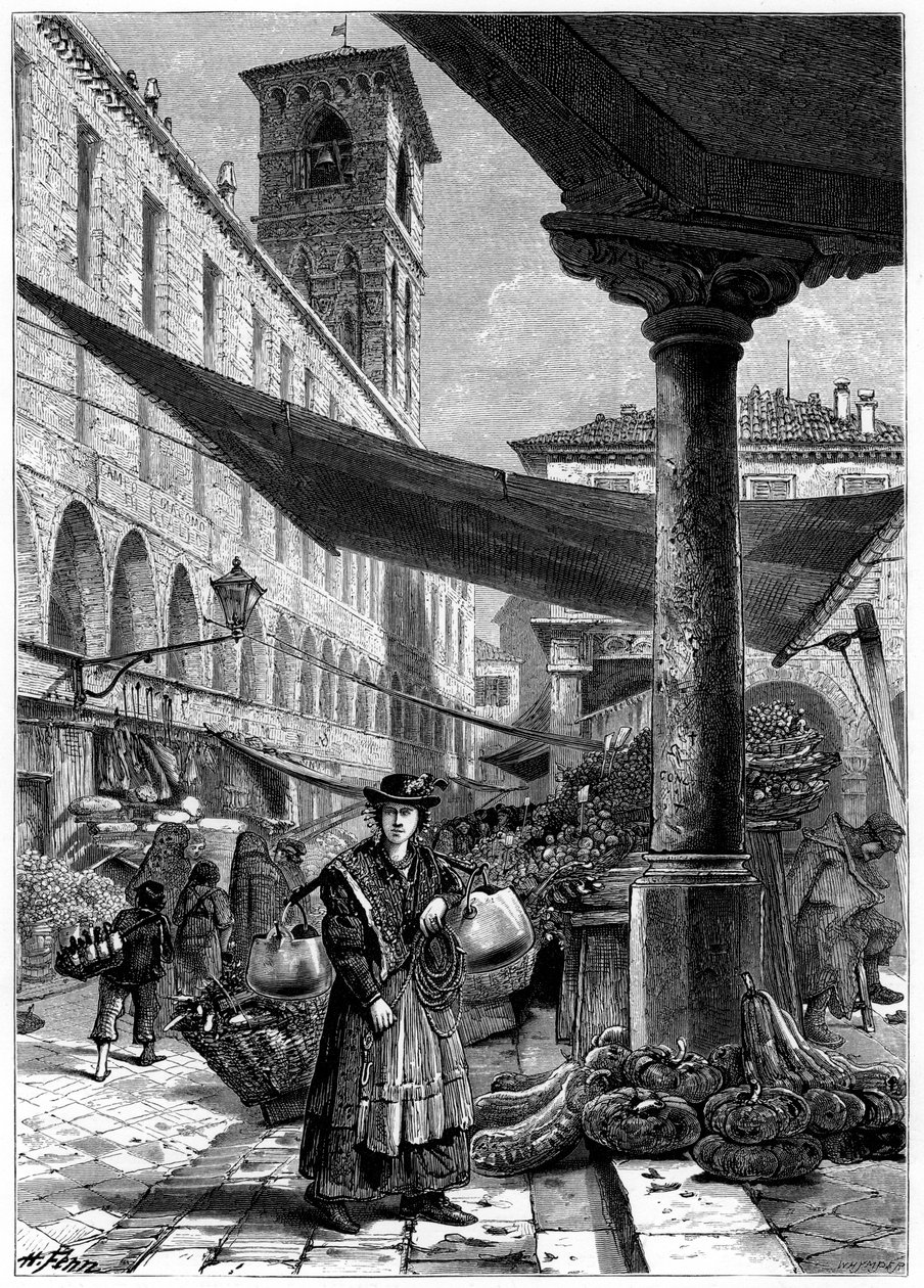 Rialton hedelmämarkkinat, Venetsia, Italia, 1800-luku. tekijältä Whymper